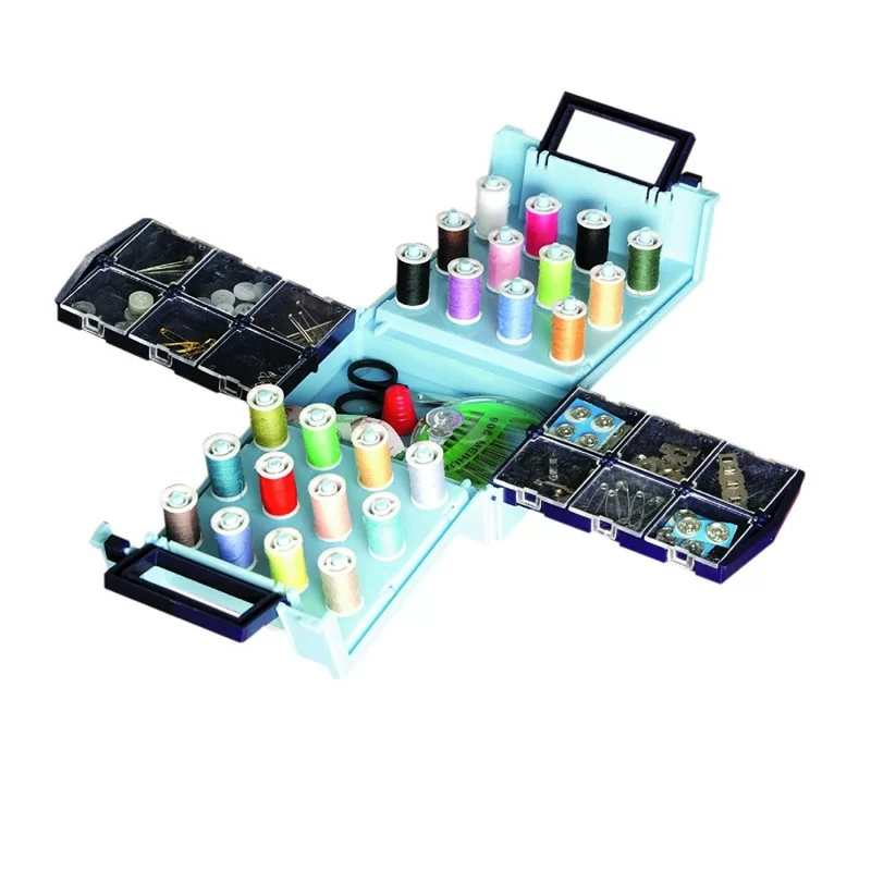 Jocca 7295 Set de couture dépliable - 138 accessoires - Bleu