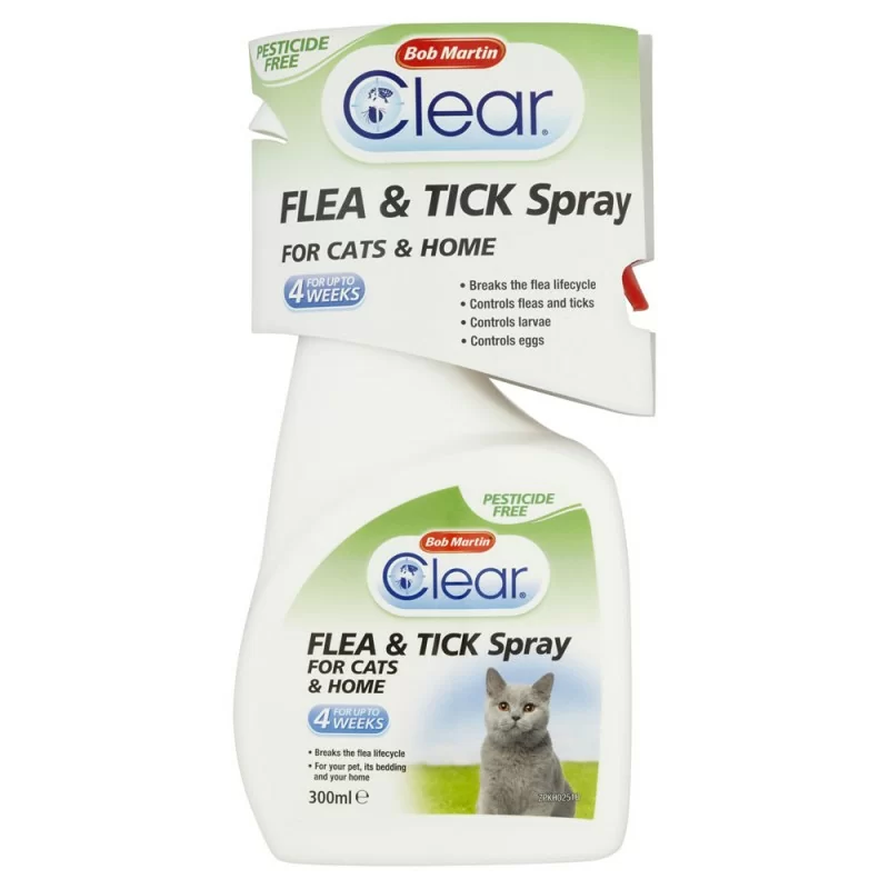 Spray "Clear" 300ml anti-puces/anti-tiques pour Chats et Maison - sans pesticide - Bob Martin