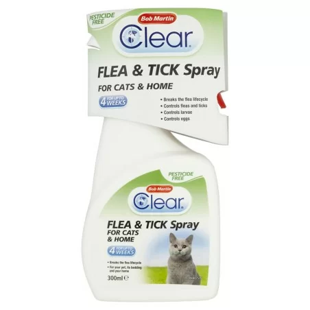 Spray "Clear" 300ml anti-puces/anti-tiques pour Chats et Maison - sans pesticide - Bob Martin